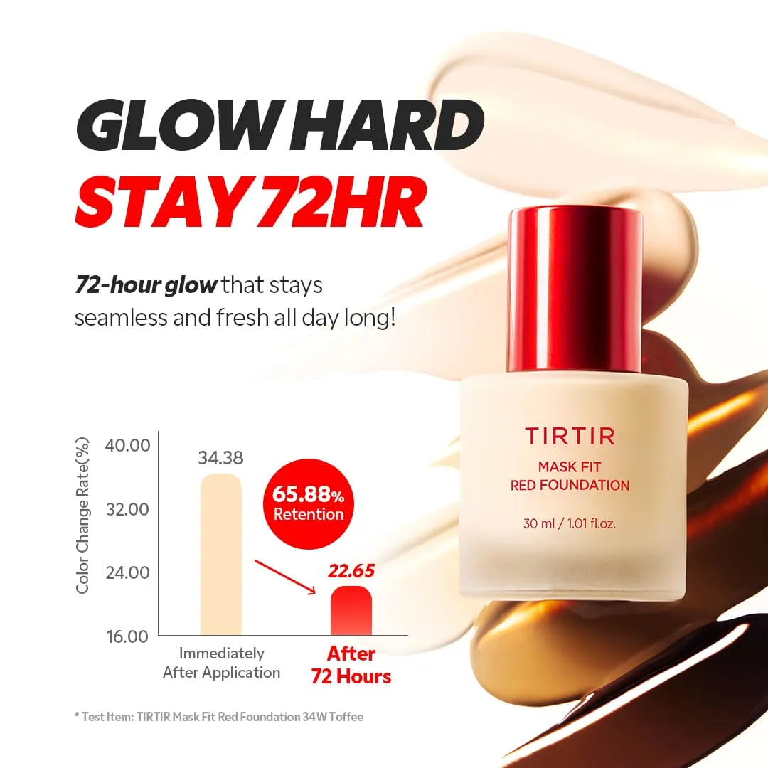 TIRTIR Mask Fit Red FoundationㅣLong Lasting Flawless Coverage, Energy Essence, Lightweight, Hydrating, Pore-Blurring, Breathable Satin Finish, Makeup, Radiant Skin, #30N Rich Honey, 1.01 Fl Oz
