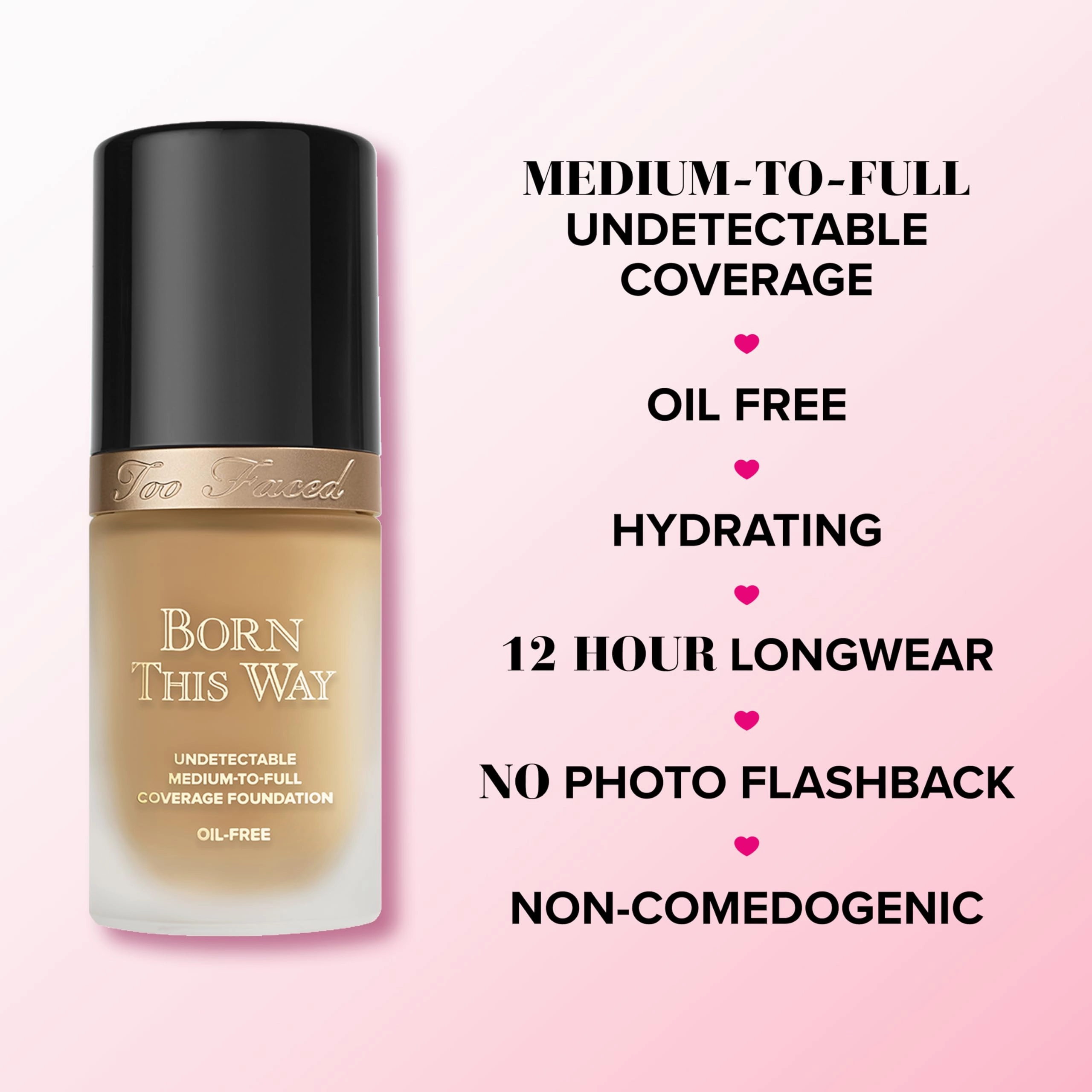 Too Faced Born This Way Natural Finish Longwear Liquid Foundation | Medium-To-Full Coverage | Hydrating   Oil Free, 1 Fl Oz, Natural Beige