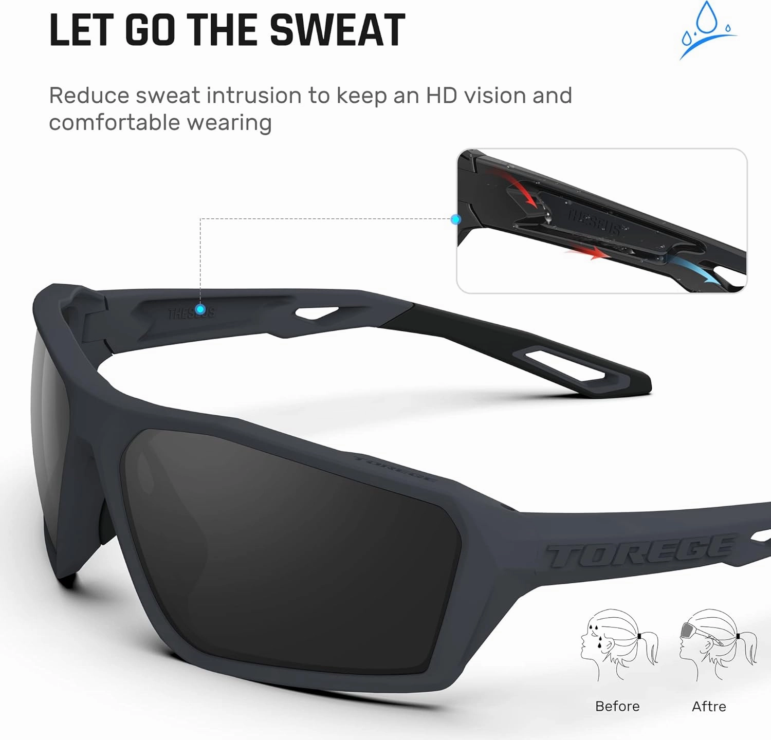 TOREGE Polarized Sports Sunglasses for Men Women Shooting Cycling Running Golf Fishing Sunglasses Durable Lens TR36