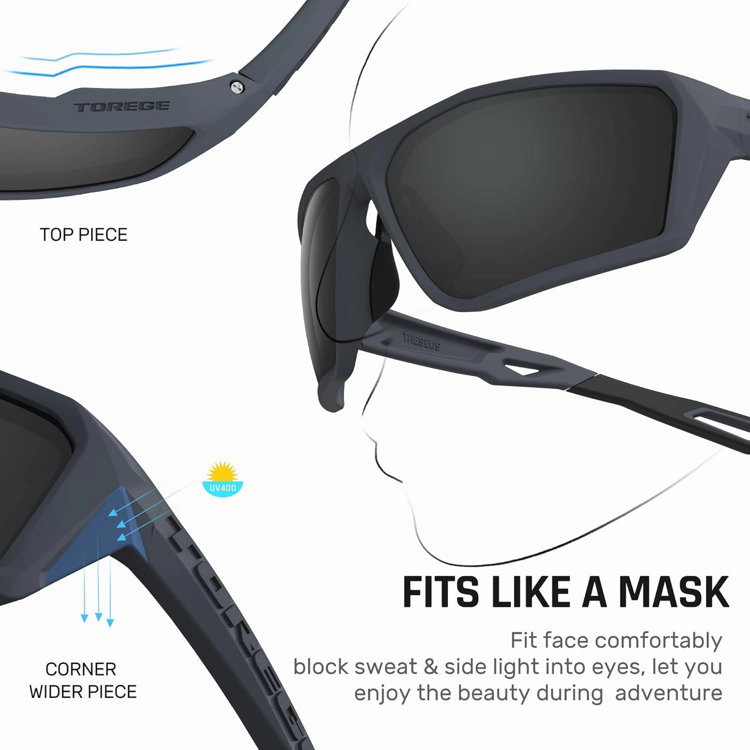 TOREGE Polarized Sports Sunglasses for Men Women Shooting Cycling Running Golf Fishing Sunglasses Durable Lens TR36