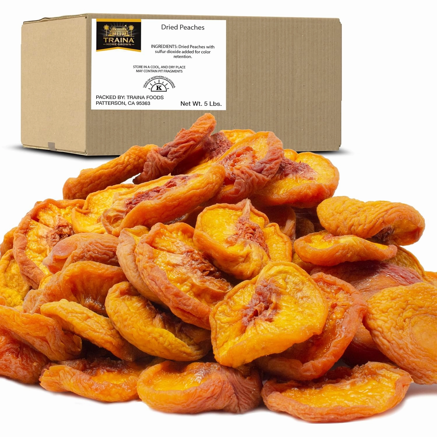 Traina Home Grown California Extra Fancy Sun Dried Peach Halves - Healthy, No Sugar Added, Non GMO, Gluten Free, Vegan, Value Size (5 lbs)