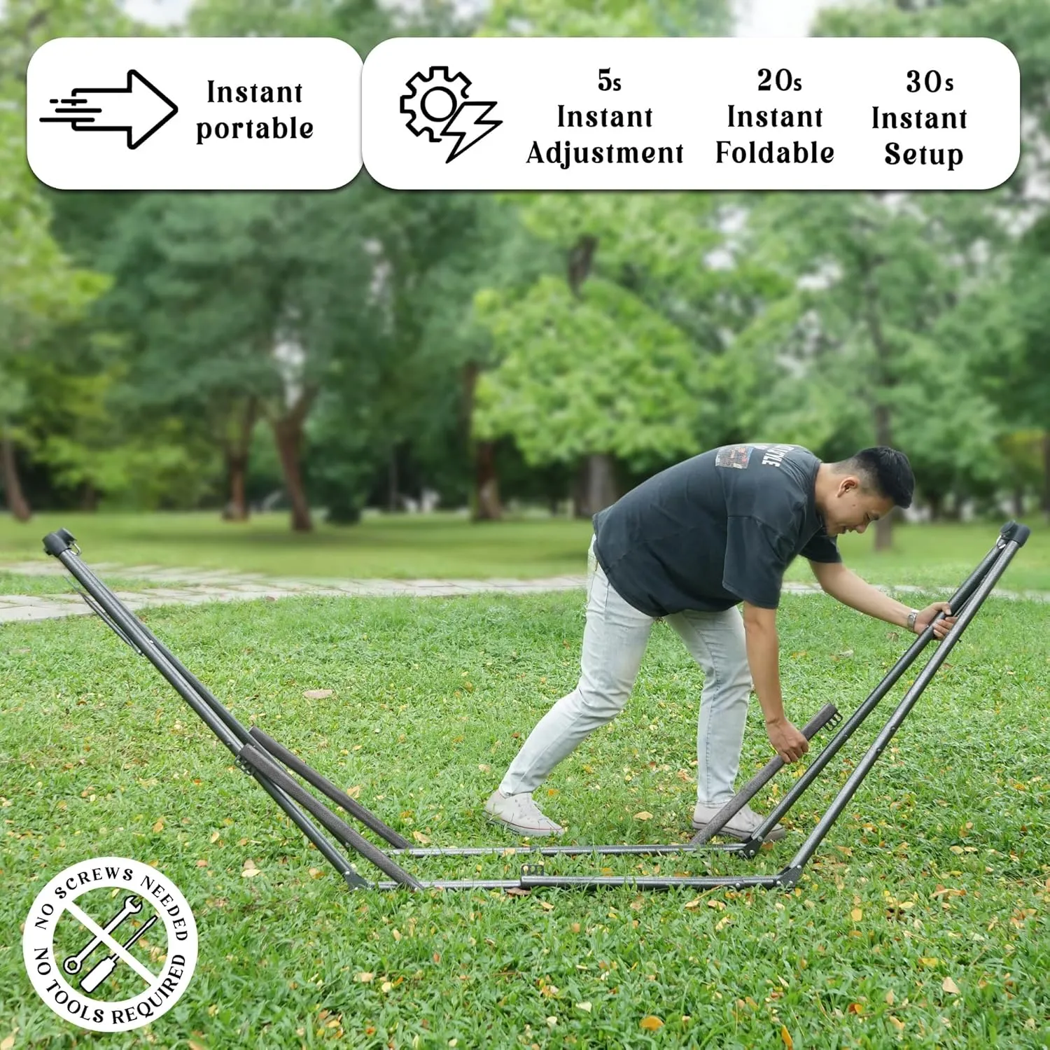 Tranquillo Uniki Adjustable Hammock with Stand for Indoor and Outdoor, Portable Camping Hammock Frame, 550 lbs Capacity, Collapsible and Durable, American Flag