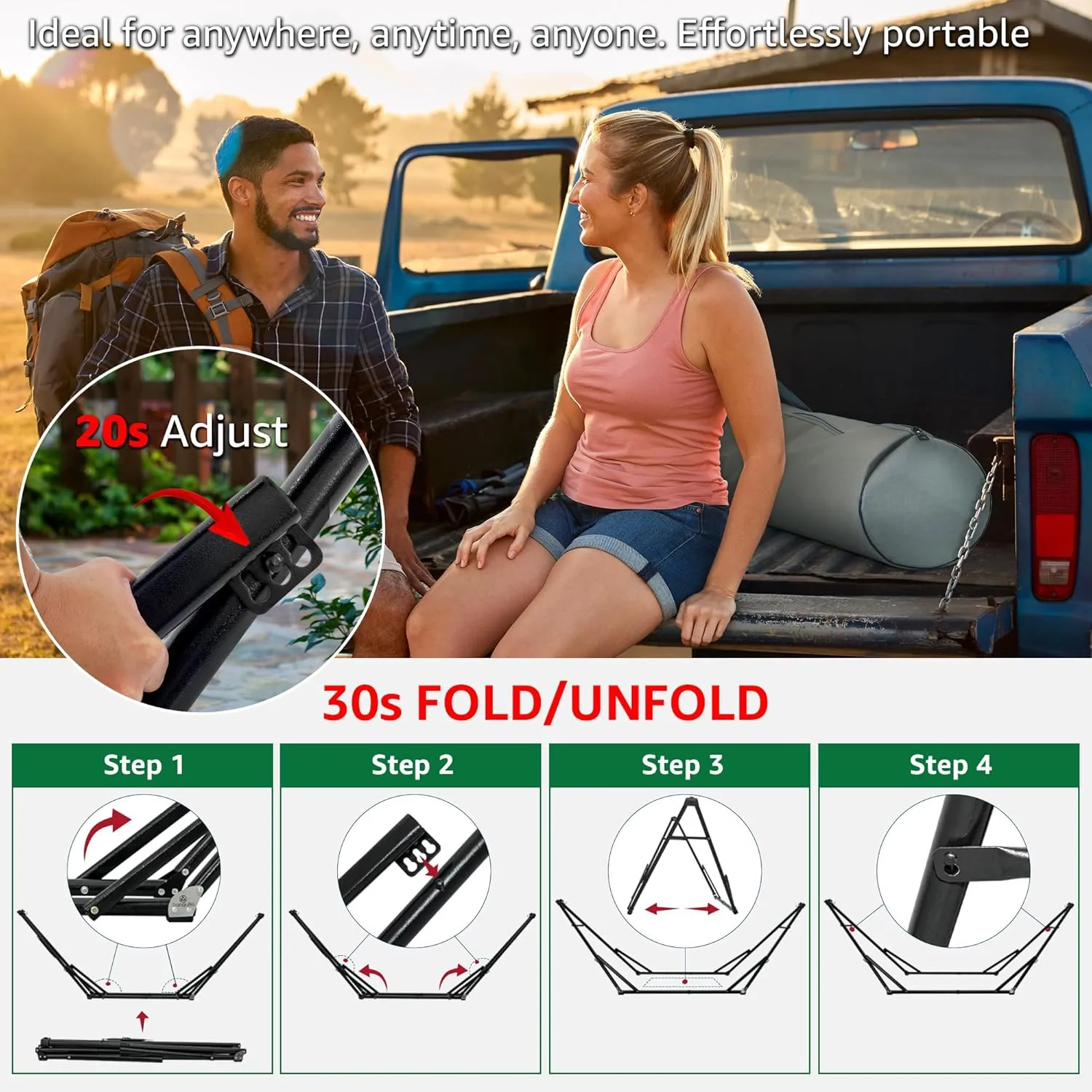 Tranquillo Unity Adjustable Hammock Stand; Premium Quality, 800 lbs Capacity, 30-Second Easy Setup, Durable Steel Frame, Pre-Assembled and Portable for Indoor & Outdoor Use, Emerald Green
