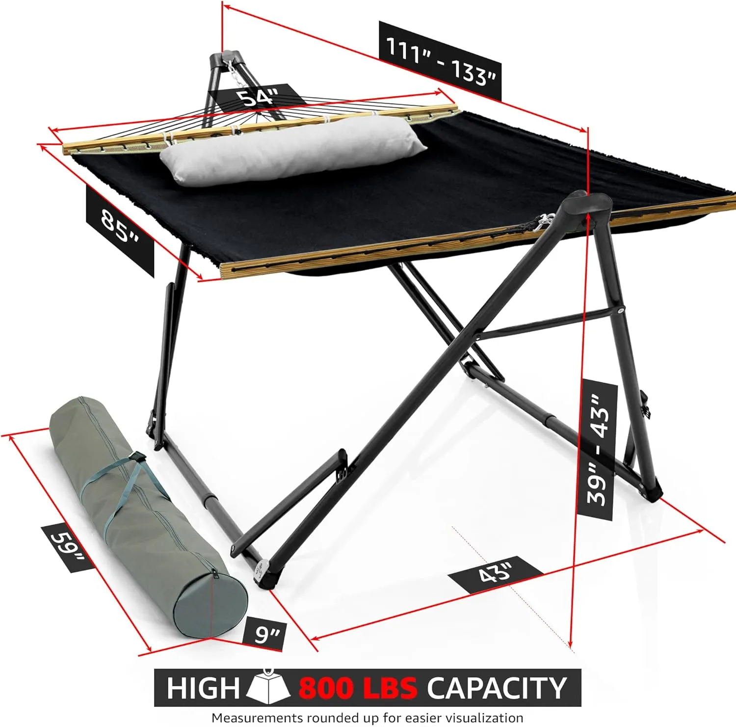 Tranquillo Unity Signature Steel Hammock Stand – 800 lbs Heavy-Duty Frame with Smooth, Noiseless Swing, Pre-Assembled for Quick Setup, Perfect for Indoor & Outdoor Relaxation; Black