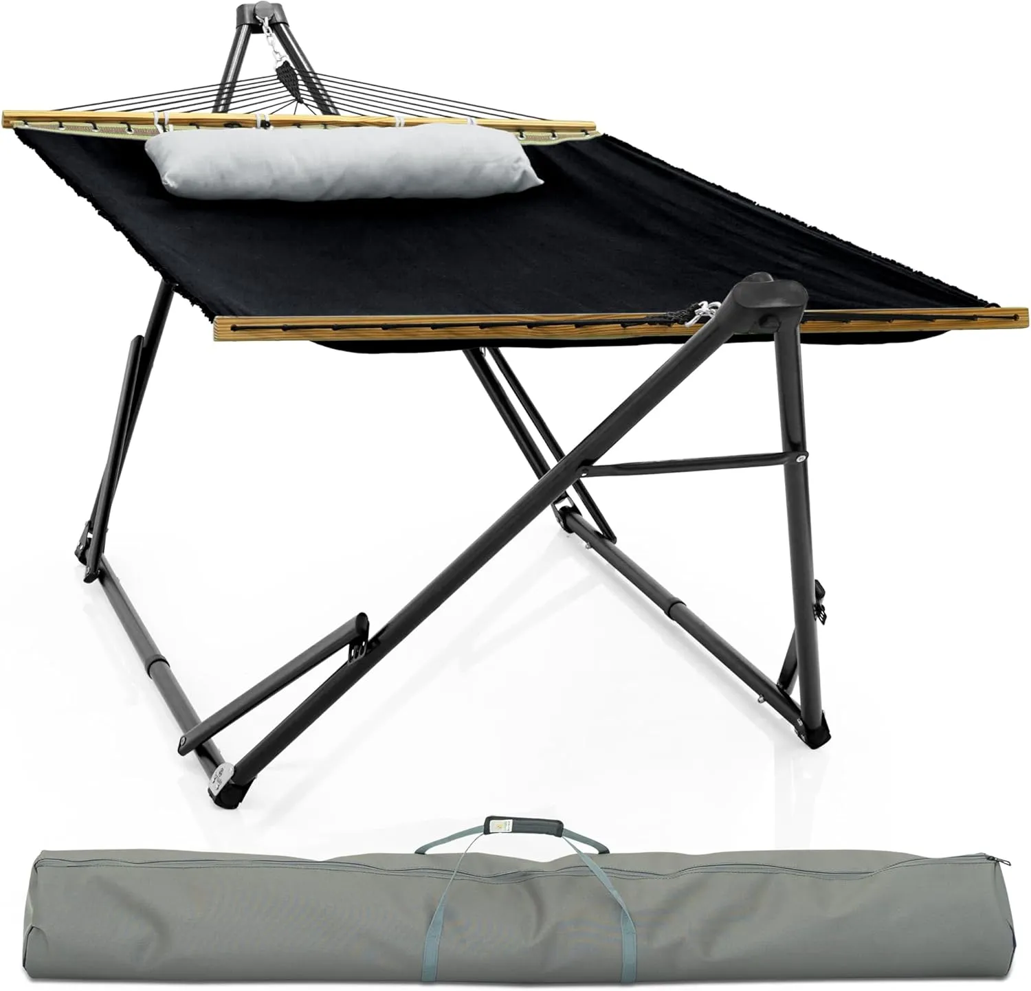 Tranquillo Unity Signature Steel Hammock Stand – 800 lbs Heavy-Duty Frame with Smooth, Noiseless Swing, Pre-Assembled for Quick Setup, Perfect for Indoor & Outdoor Relaxation; Black