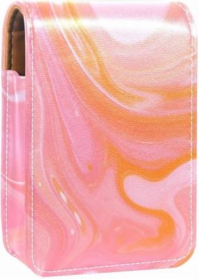 Travel Lipstick Organizer Case,Lipstick Case Portable Makeup Bag With Mirror,Abstract Texture Watercolor Orange