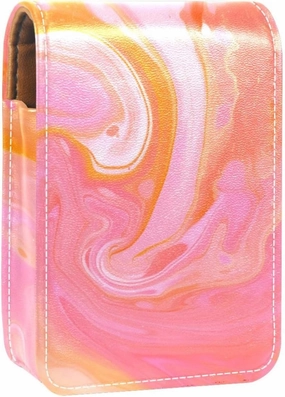 Travel Lipstick Organizer Case,Lipstick Case Portable Makeup Bag With Mirror,Abstract Texture Watercolor Orange
