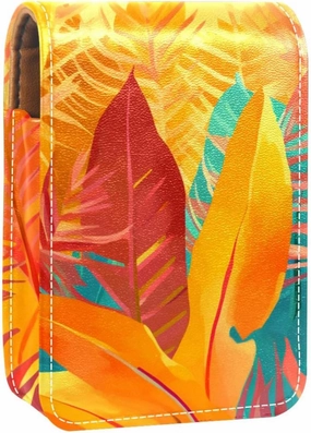 Travel Lipstick Organizer Case,Lipstick Case Portable Makeup Bag With Mirror,Autumn Orange Leaves Painting