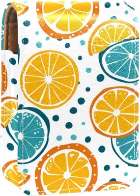Travel Lipstick Organizer Case,Lipstick Case Portable Makeup Bag With Mirror,Cartoon Orange Lemon