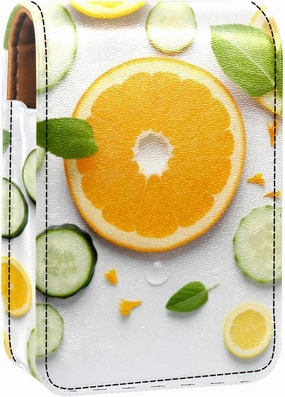 Travel Lipstick Organizer Case,Lipstick Case Portable Makeup Bag With Mirror,Orange Fruit Sliced Pattern