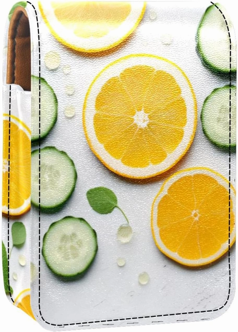 Travel Lipstick Organizer Case,Lipstick Case Portable Makeup Bag With Mirror,Orange Fruit Sliced Pattern