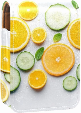 Travel Lipstick Organizer Case,Lipstick Case Portable Makeup Bag With Mirror,Orange Fruit Sliced Pattern