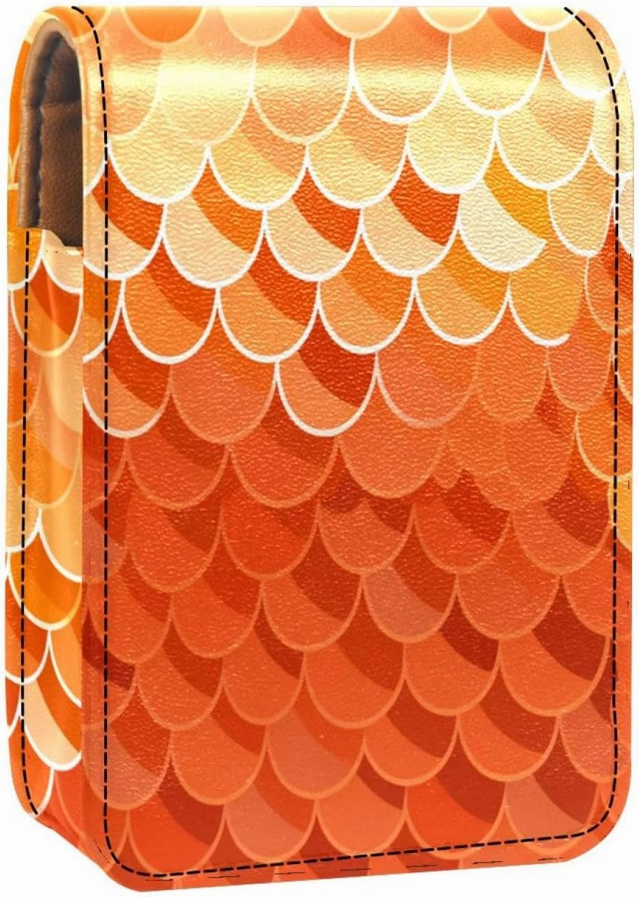 Travel Lipstick Organizer Case,Lipstick Case Portable Makeup Bag With Mirror,Scale Orange Mermaid Ocean