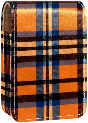 Travel Lipstick Organizer Case,Lipstick Case Portable Makeup Bag With Mirror,Vintage Fall Orange Plaid