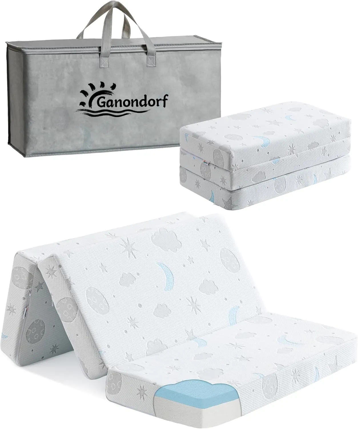 Trifold Pack and Play Mattress 38x26'' Breathable Soft Plush Memory Foam for Baby Toddler Travel Includes Carry Bag Removable Washable Cover Fits Play Pen Playard Pack n Play Mattress Pad