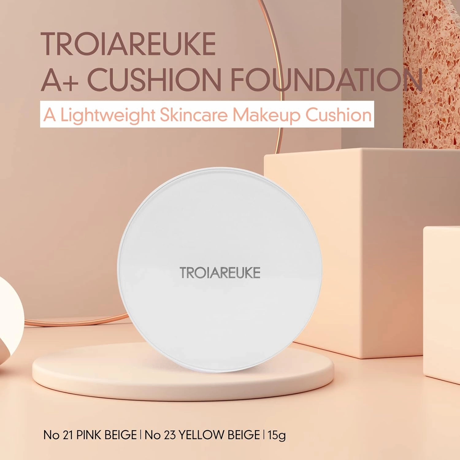 TROIAREUKE A  Cushion Foundation (Shade 21) I Natural Coverage Foundation Makeup, Moisturizing Finish for Sensitive, Oily, Combination Skin, Skin Care Cushion I Korean Aesthetic Makeup