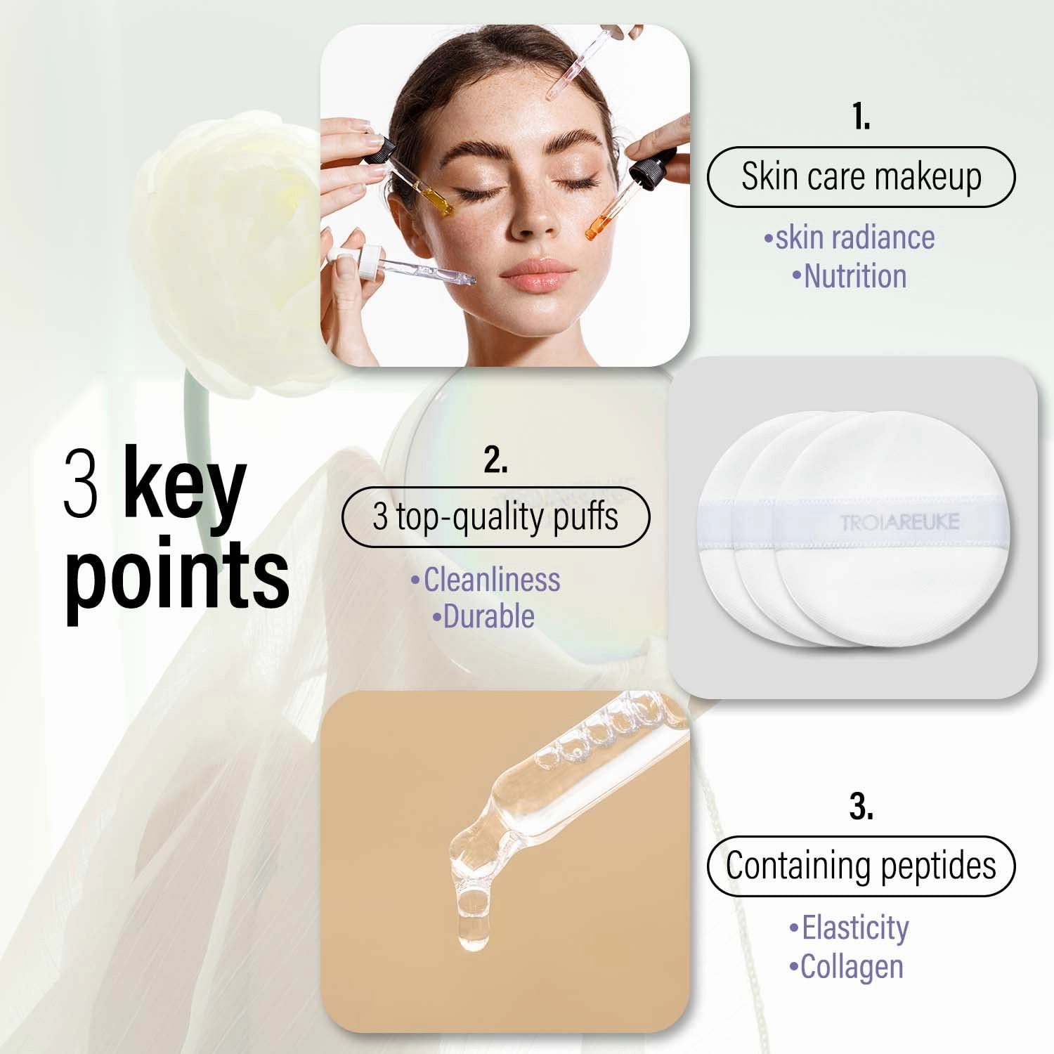 TROIAREUKE Seoul "Bridal" Cushion Foundation(#22, Yellow Beige), Korean Cushion Foundation, K-Beauty, Hydrating, Long-lasting, Lightweight, Natural Finish, Anti-Aging, Moisture, Whitening, SPF 50 