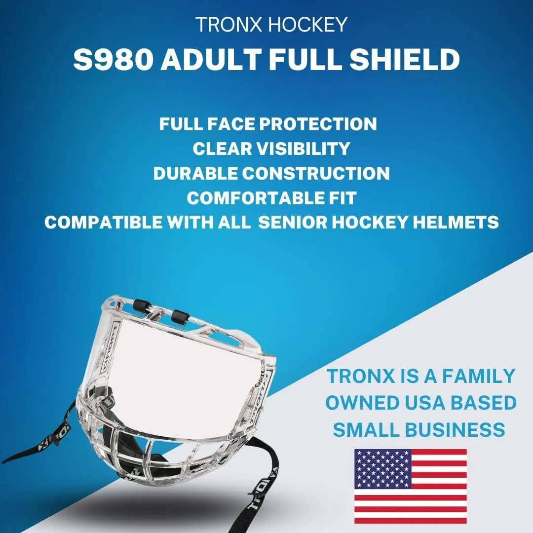 TronX S980 Senior Adult Clear Certified Hockey Full Face Shield Visor Helmet Combo Anti-Scratch/Anti-Fog