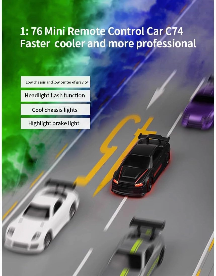 Turbo RC Racing Sport Car, 1/76 RC Drift Car 2.4G RC 3CH Electric RWD High Speed Off-Road Truck Remote Control Car Toy Gifts for Adults - RTR Version