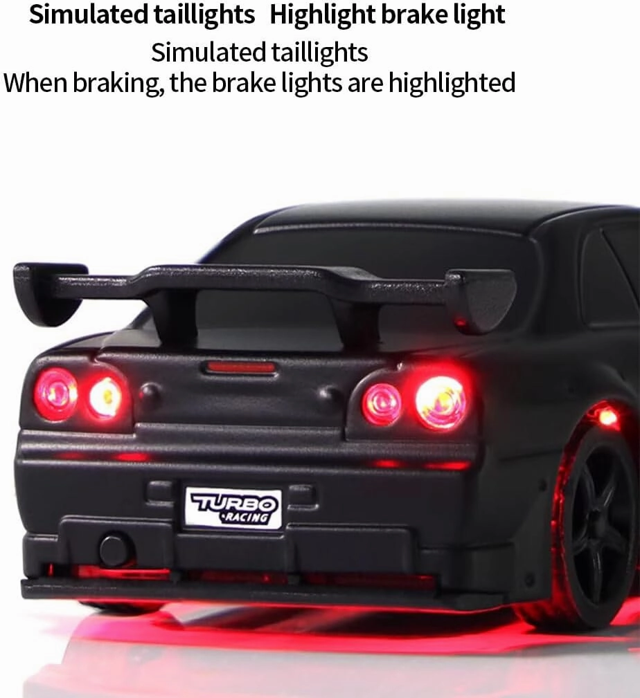 Turbo RC Racing Sport Car, 1/76 RC Drift Car 2.4G RC 3CH Electric RWD High Speed Off-Road Truck Remote Control Car Toy Gifts for Adults - RTR Version