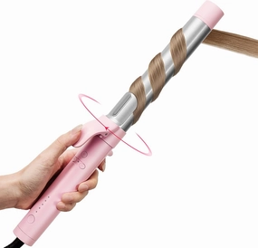 TYMO Rotating Curling Iron for Long Hair - Automatic Curling Wand for Beach Waves, Extra Long Barrel Ceramic Hair Curler for Women, 40M Ionic & Dual Voltage, 5 Temps & 30s Heat-up, 1 1/4 Inch, Pink