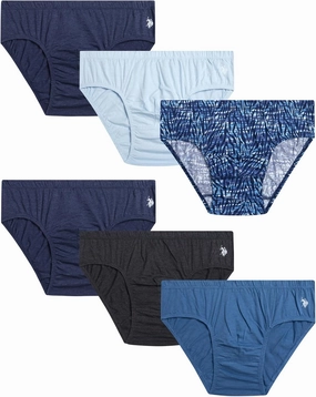 U.S. Polo Assn. Men's Low Rise Briefs - 6 Pack Soft Stretch Tag Free Cotton Underwear Briefs with Contour Pouch (Sizes: S-XL)