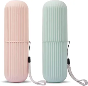 UCEC Travel Toothbrush Case, Toothbrush Holder Travel, Toothbrush Case for Traveling, Camping, Home, School, Business, Bathroom, 2 Pack (Green, Pink)