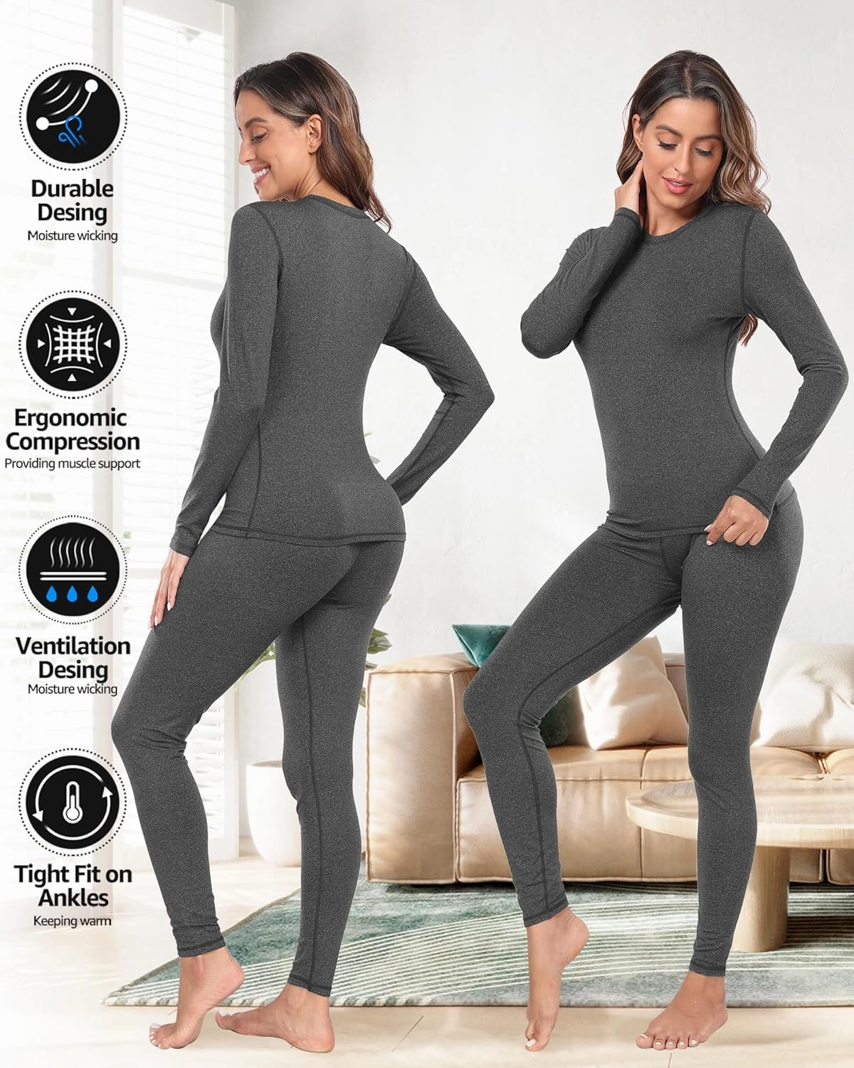 UNIQUEBELLA Womens Thermal Underwear Long Johns Base Layer Set for Women Athletic Underwear Set