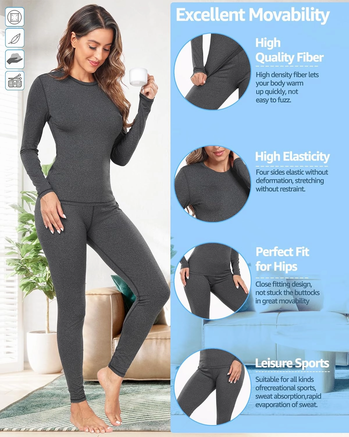UNIQUEBELLA Womens Thermal Underwear Long Johns Base Layer Set for Women Athletic Underwear Set