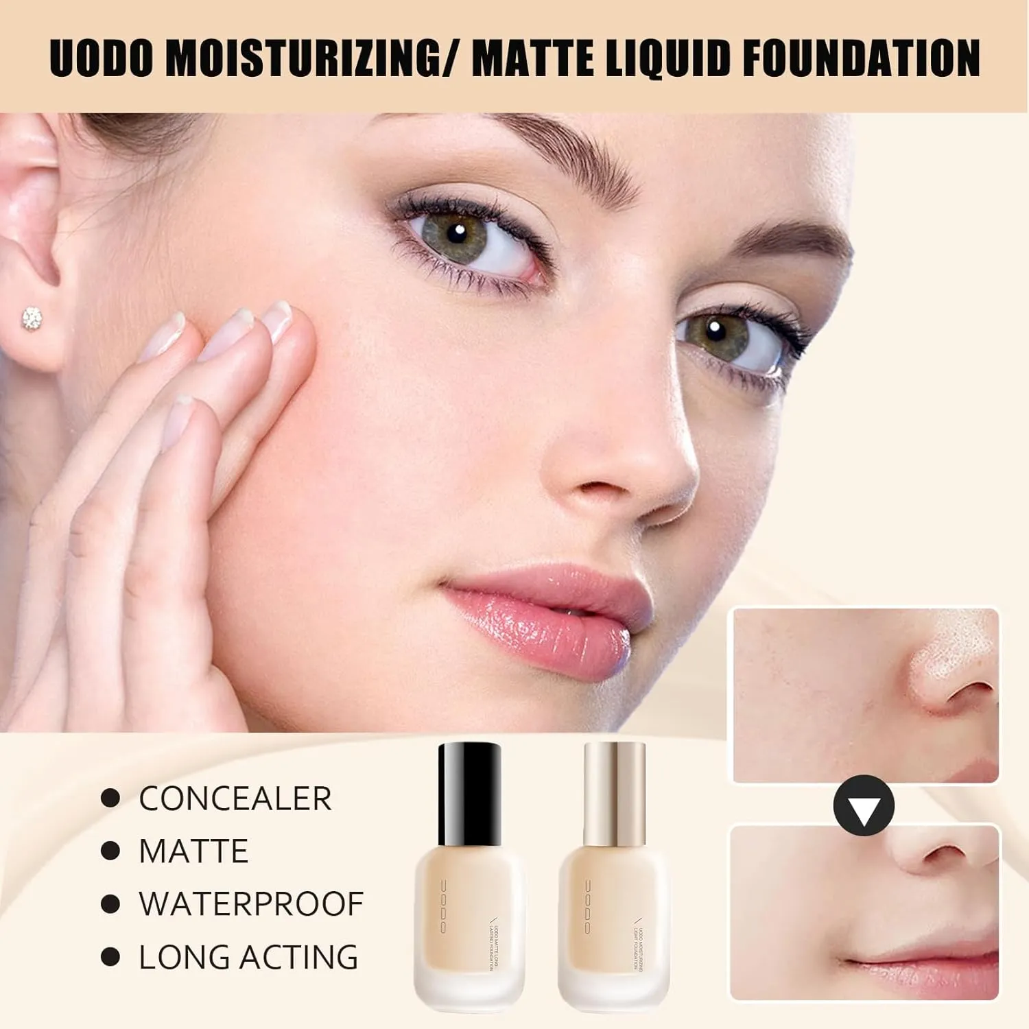Uodo Liquid Foundation - Moisturizing Light/Matte Long Lasting, Invisible Foundation Makeup, Natural Matte W03