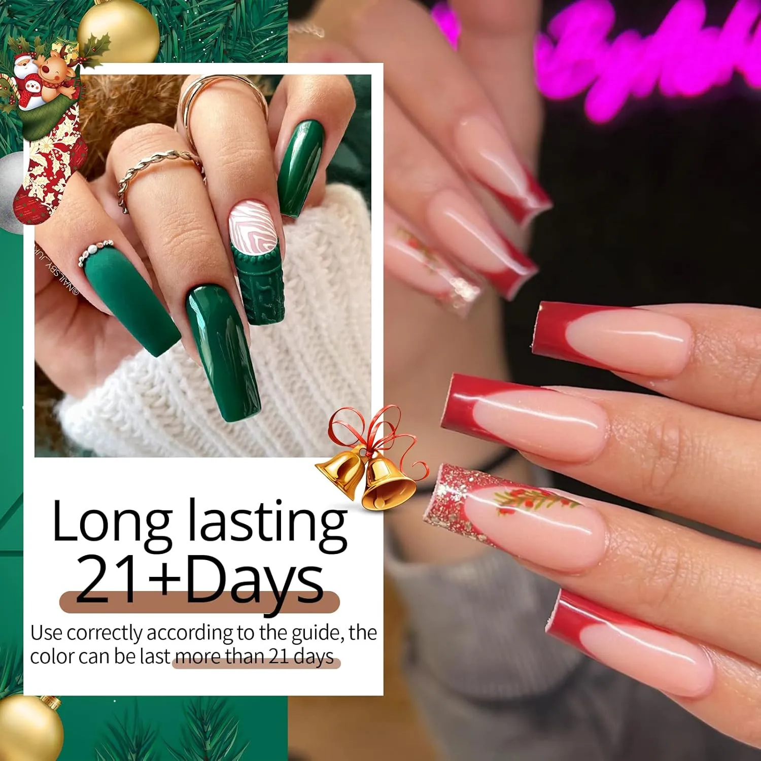 UR SUGAR Christmas Gel Nail Polish Set, 6 Colors Red Green Silver Gold Glitter Gel Nail Polish Kit Fall Winter Gel Polish Set Soak Off Nail Gel Polish Christmas Day Gifts for Women Girls