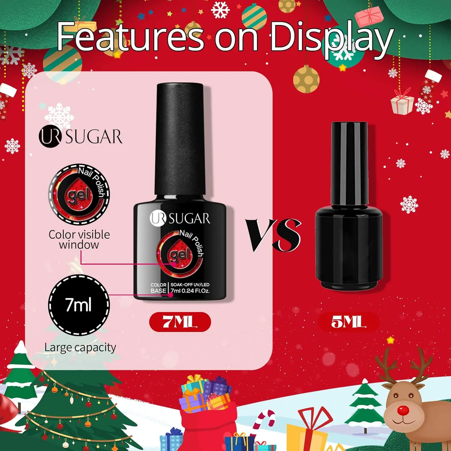 UR SUGAR Christmas Gel Nail Polish Set, 6 Colors Red Green Silver Gold Glitter Gel Nail Polish Kit Fall Winter Gel Polish Set Soak Off Nail Gel Polish Christmas Day Gifts for Women Girls