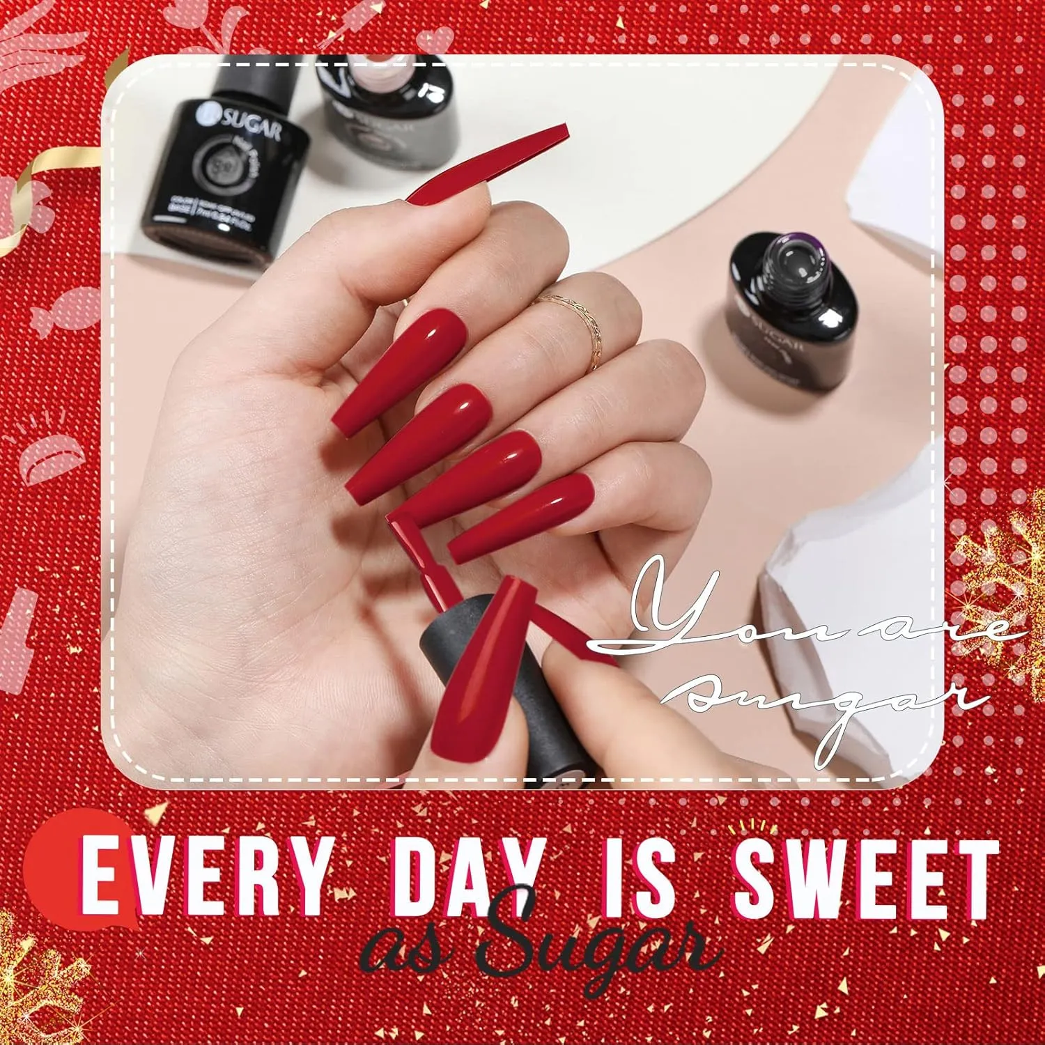UR SUGAR Christmas Gel Nail Polish Set, 6 Colors Red Green Silver Gold Glitter Gel Nail Polish Kit Fall Winter Gel Polish Set Soak Off Nail Gel Polish Christmas Day Gifts for Women Girls