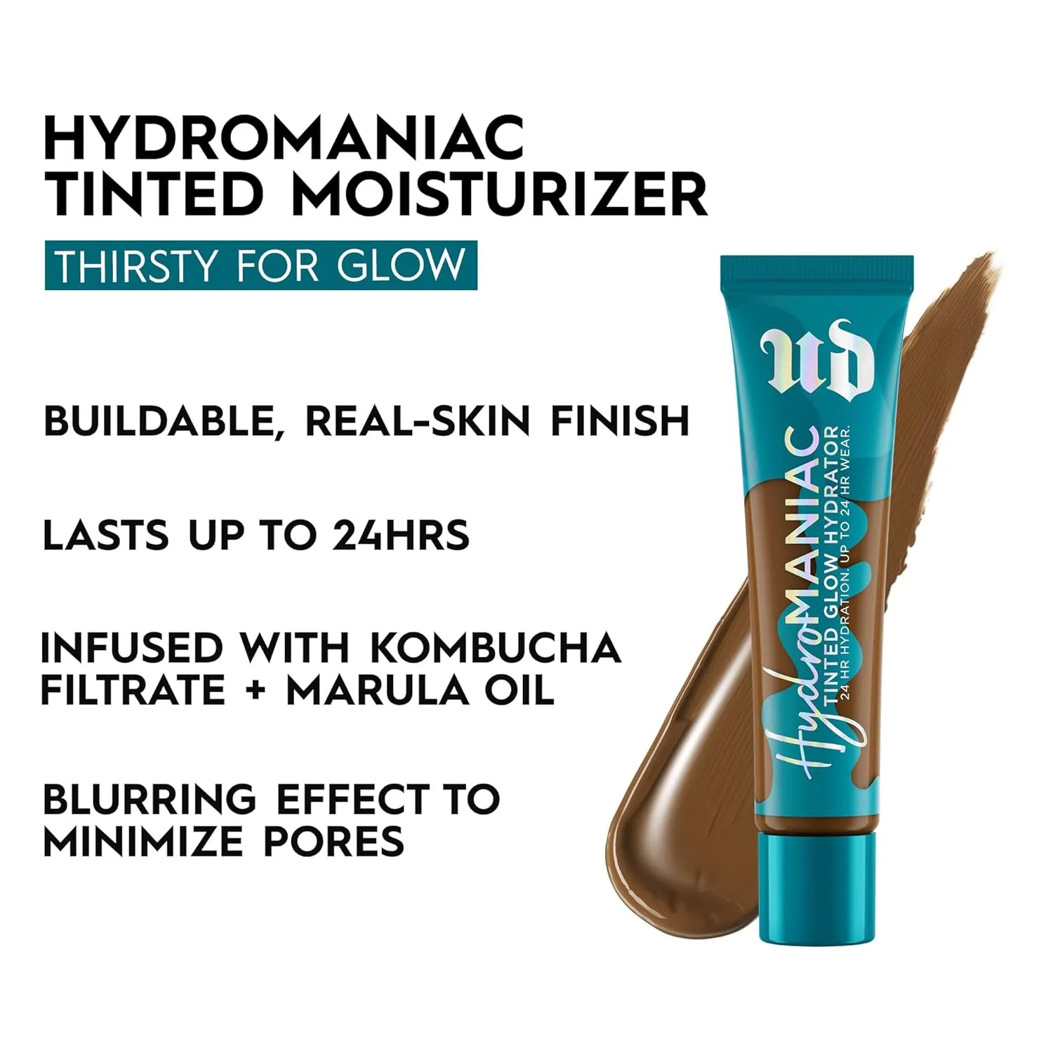 Urban Decay Hydromaniac Dewy Foundation, Hydrating Tinted Moisturizer for Dry Skin, Buildable Medium Coverage, with Kombucha Filtrate & Marula Oil, Non-comedogenic, Vegan, Cruelty-free - 1.1 fl oz