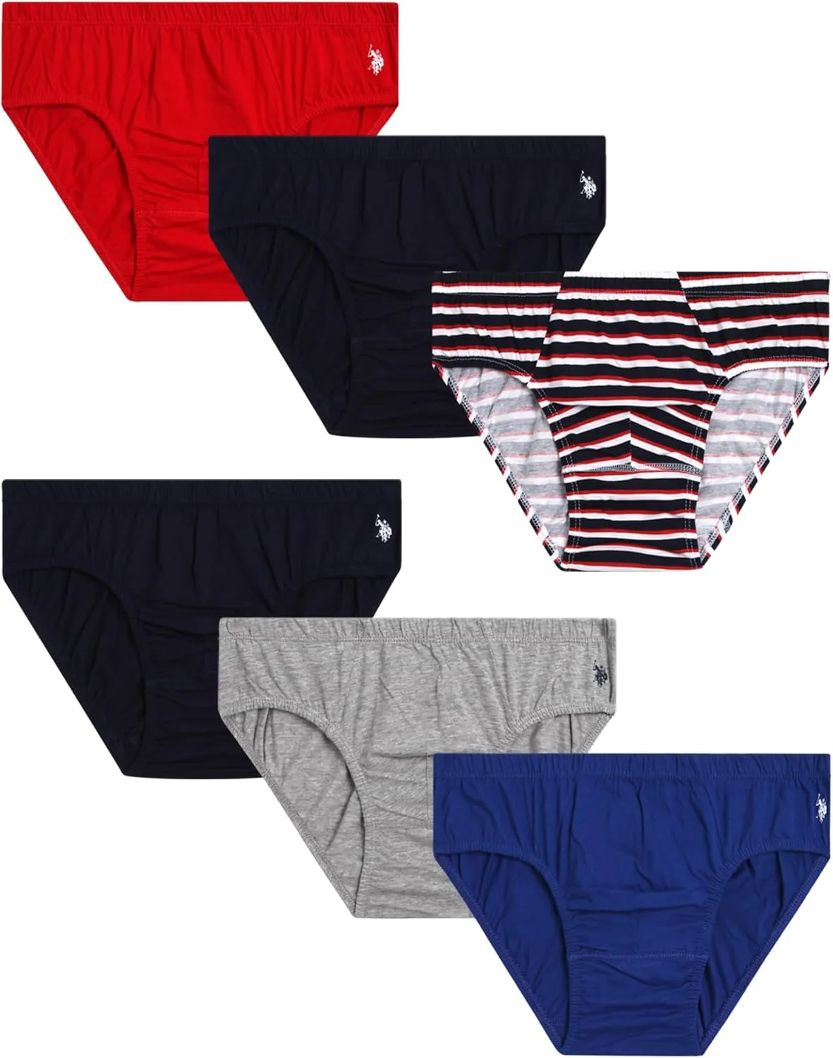 U.S. Polo Assn. Men's Low Rise Briefs - 6 Pack Soft Stretch Tag Free Cotton Underwear Briefs with Contour Pouch (Sizes: S-XL)
