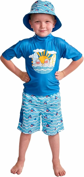 UV SKINZ Boys 3 Piece Sun and Swim Set with UPF 50  Sun Protection – Boys Swimsuit, Toddler Swim Suits