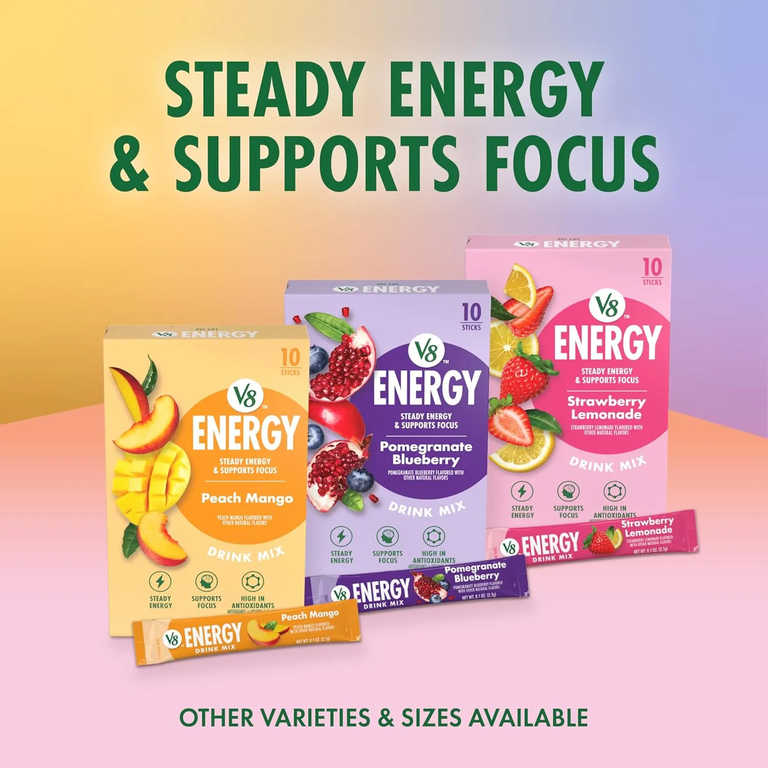 V8 Energy Peach Mango Energy Drink Powder, .10 oz Packet (120 Count)