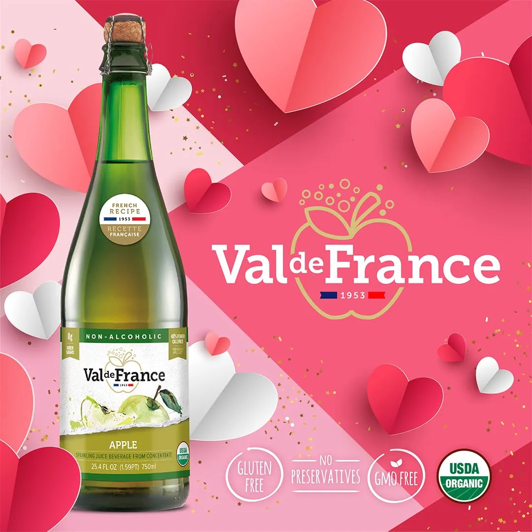 Val de France, Non-Alcoholic, Reduced Calorie, Organic and OU Kosher Sparkling Juice (Peach), 25.4 Fl Oz (1 bottle)