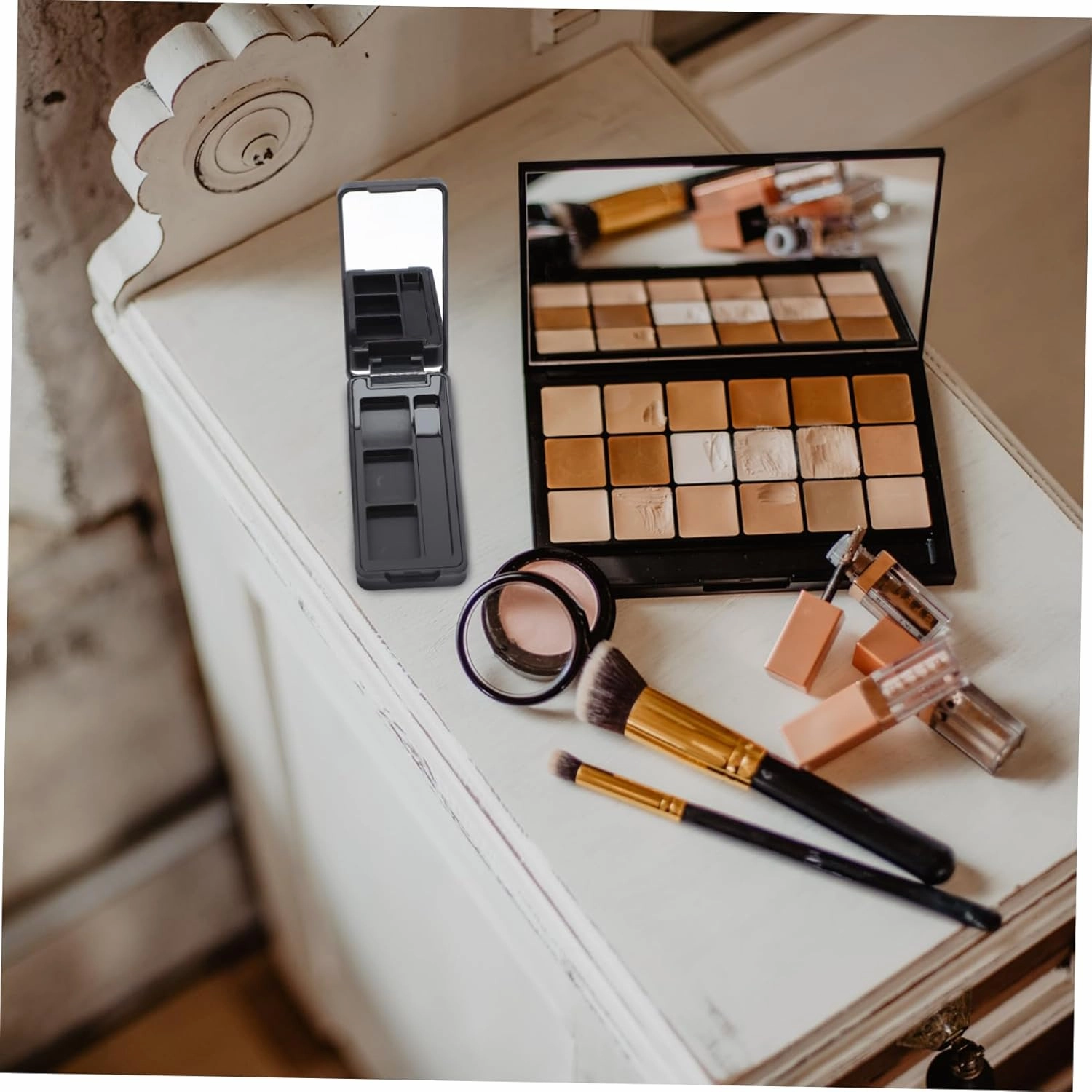 VALICLUD 2sets Refillable Eye Shadow Storage Boxes Compact Makeup Palette for Travel Versatile Sub Boxes for Blusher Brow Powder Lightweight and Portable Design 4pcs*2