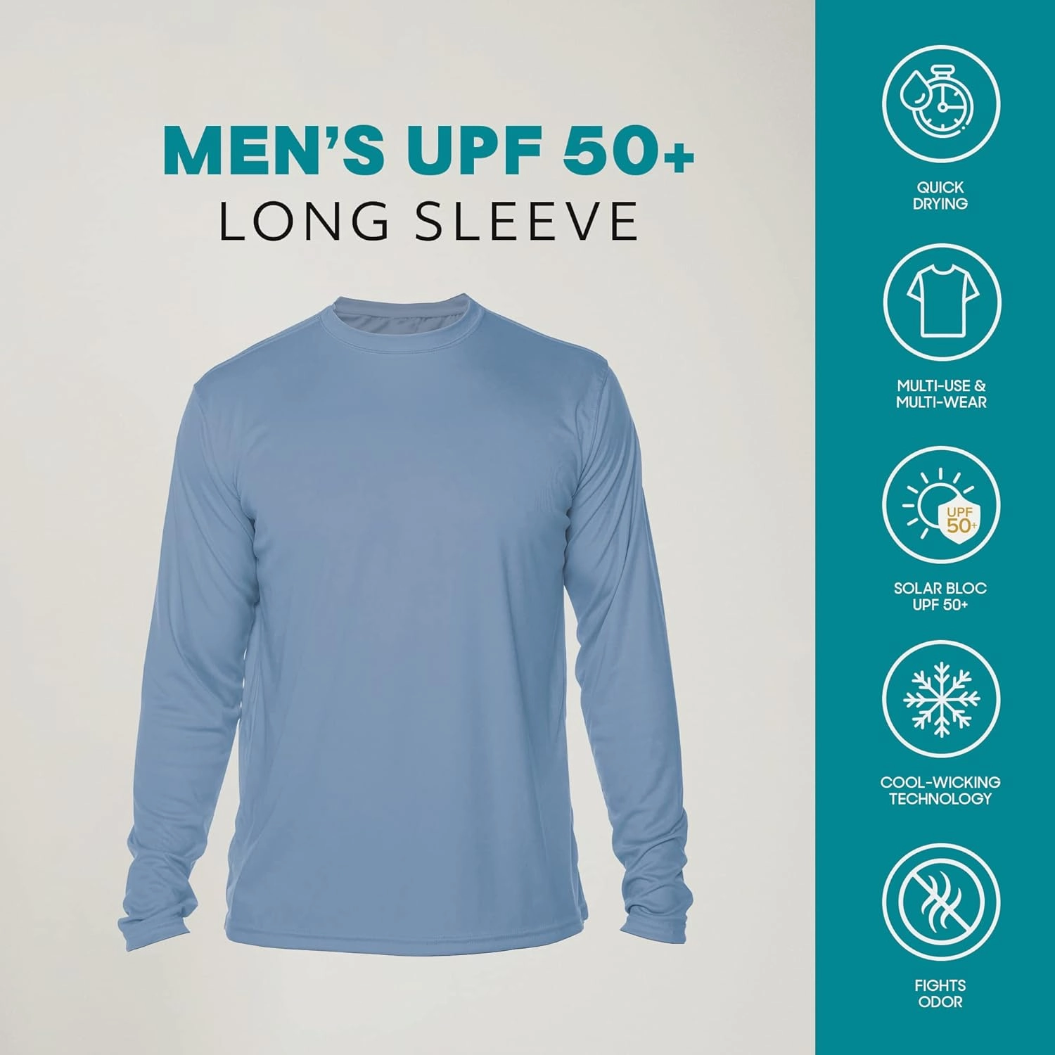 Vapor Apparel Men's Outdoor UPF 50  Long Sleeve T-Shirt, UV Sun Protection for Fishing, Running, Hiking, Swimming