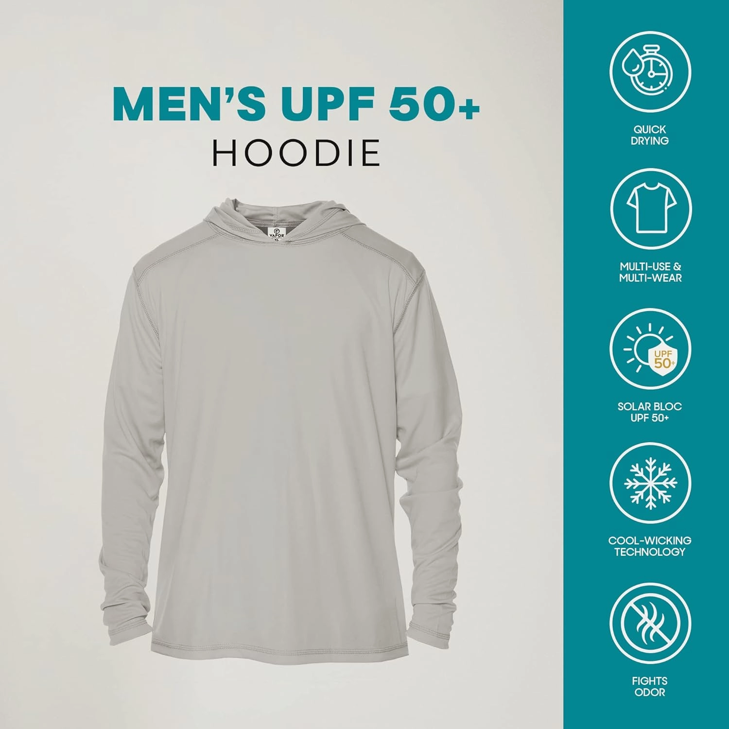 Vapor Apparel Men’s UPF 50  UV Sun Protection Long Sleeve Performance Hoodie for Sports and Outdoor Lifestyle