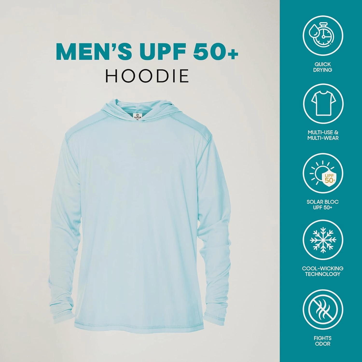 Vapor Apparel Men’s UPF 50  UV Sun Protection Long Sleeve Performance Hoodie for Sports and Outdoor Lifestyle