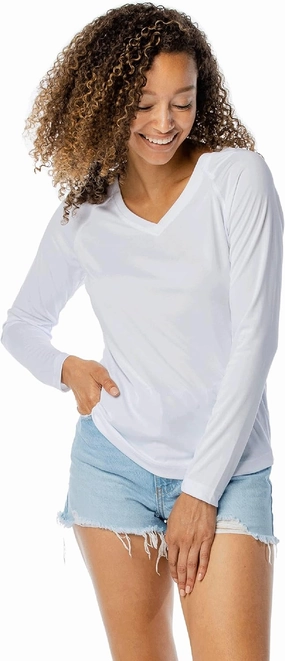 Vapor Apparel Women's V-Neck UPF 50  Sun Protection Outdoor Performance Long Sleeve T-Shirt