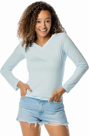 Vapor Apparel Women's V-Neck UPF 50  Sun Protection Outdoor Performance Long Sleeve T-Shirt