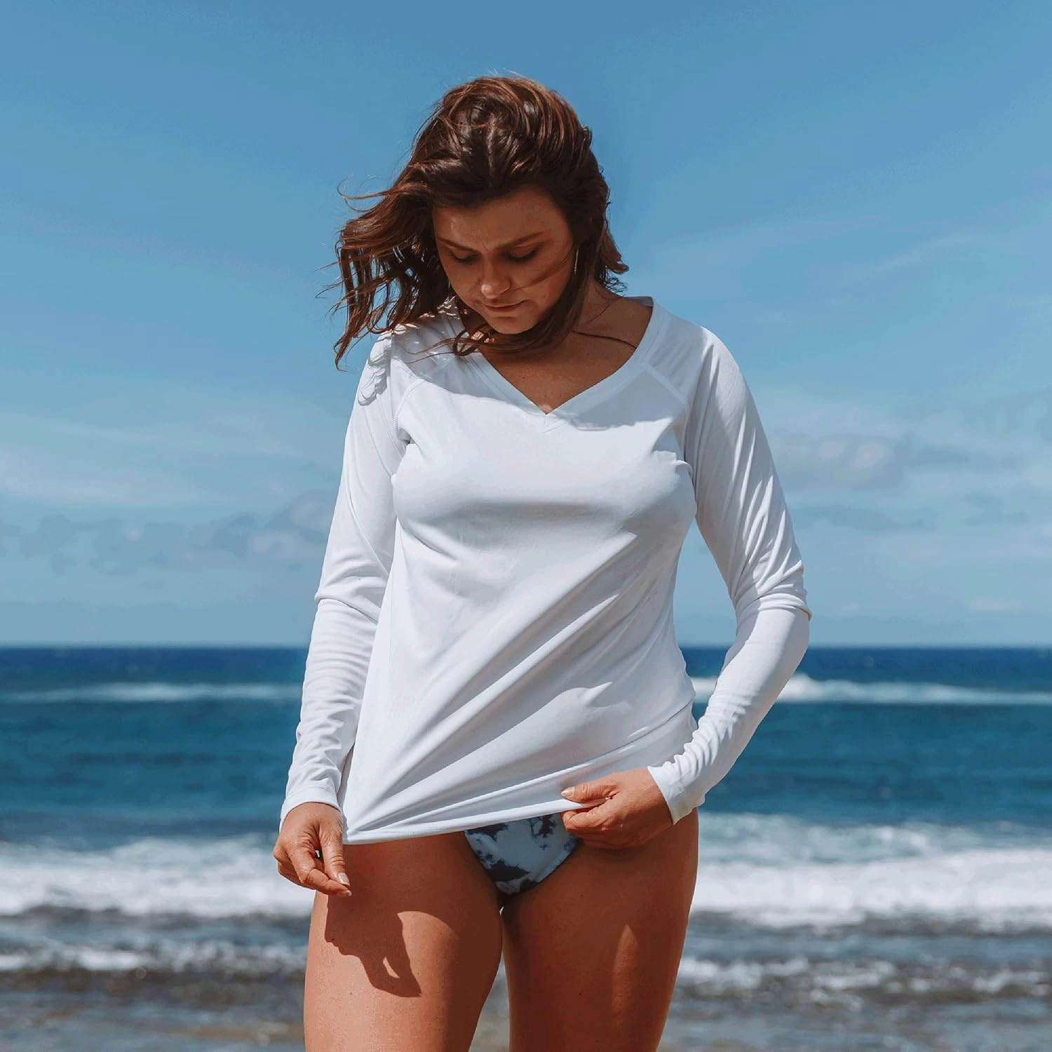 Vapor Apparel Women's V-Neck UPF 50  Sun Protection Outdoor Performance Long Sleeve T-Shirt