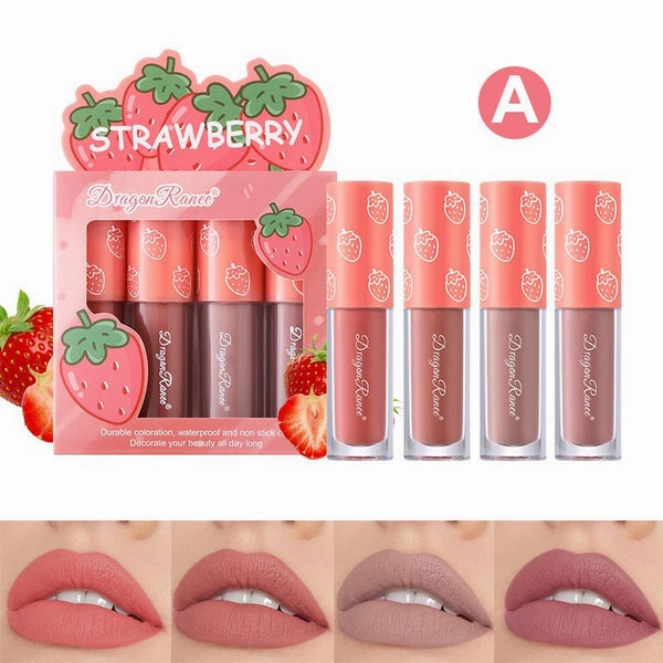 Velvet D6007 Waterproof 3Pcs Strawberry Satisfied Lipgloss Dragon Set Matte - Lipstick Big savings Ranee Fruit A