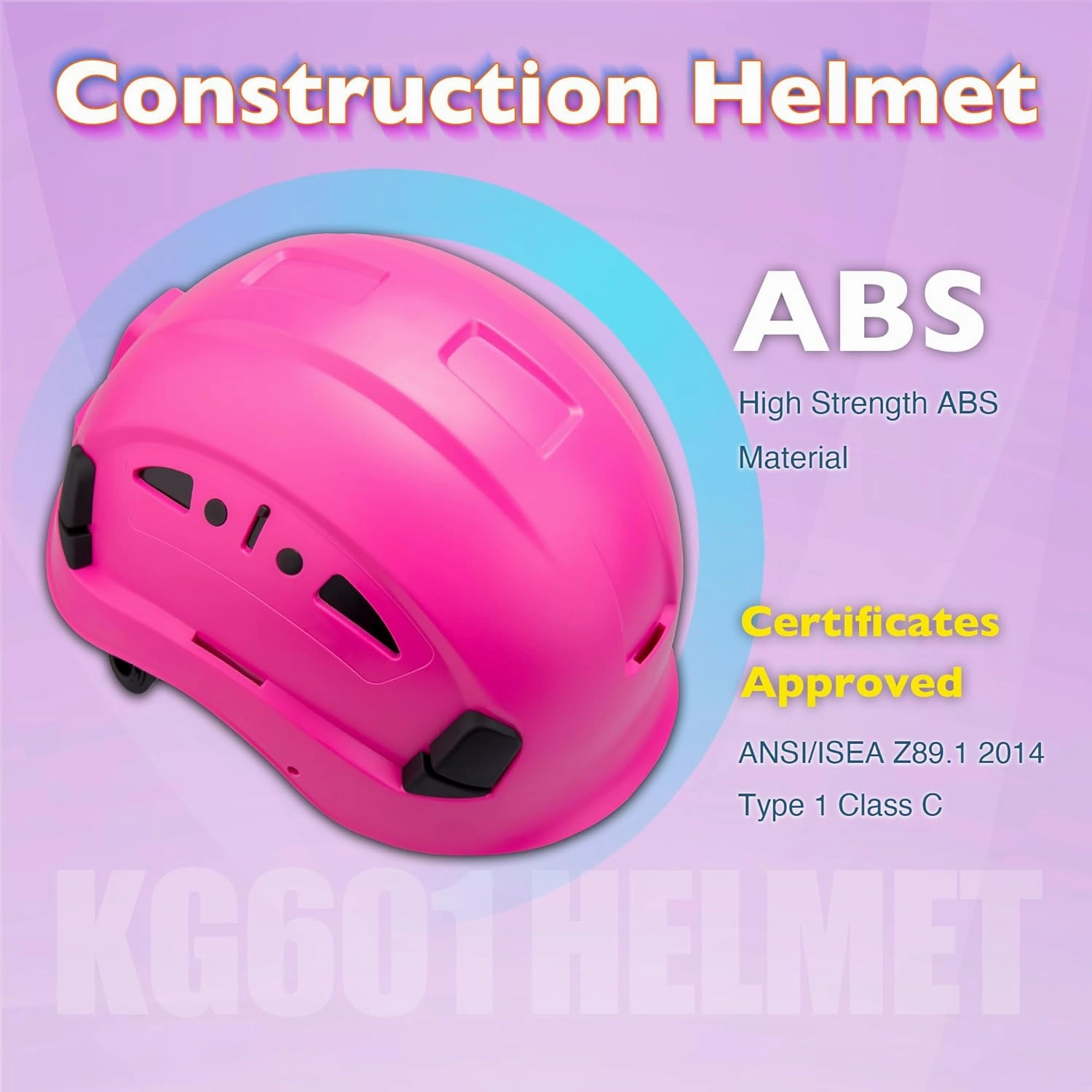 Vented Hard Safety Helmet, ABS Work Helmet with Adjustable 6-Point Suspension, ANSI Z89.1 Certified for Construction, Climbing, and Industrial Use