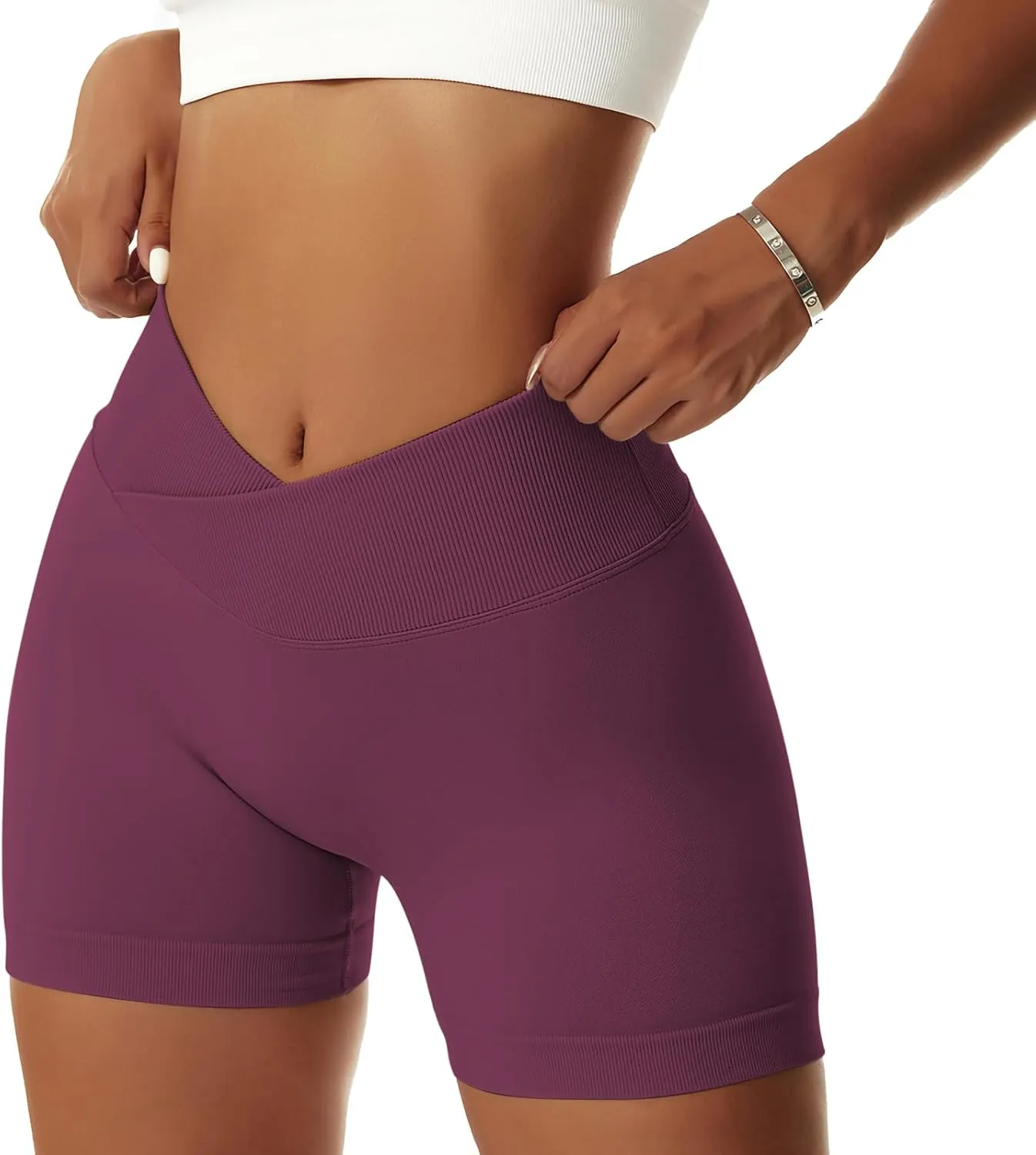 Vertvie 2 Pack Workout Gym Shorts for Women High Waisted Booty V Cross Biker Shorts Scrunch Butt Athletic Yoga Shorts