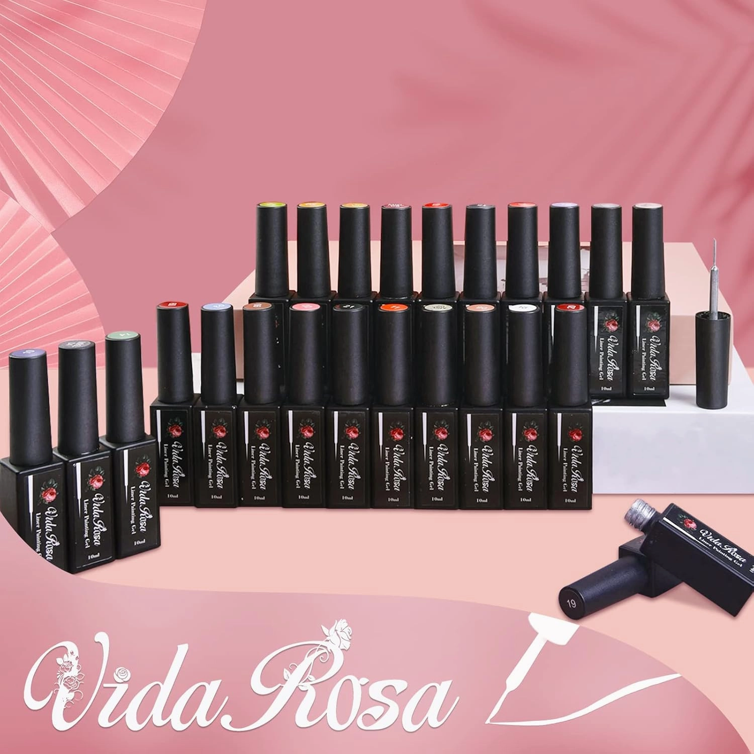 VidaRosa 25 Colors Gel Nail Liner Polish UV LED Painting Gel Polish for 3D Nail Art DIY Nail Design Nail Line Drawing Paintbrush Pen, Nail Painting Polish for Manicure Salon, 10ML