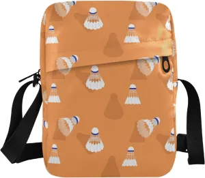VIGTRO Small Messenger Bag Purse, Badminton Orange Background Mini Crossbody Bag with Adjustable Strap for Women Men, Small Shoulder Bag for Travel Outdoor Sports